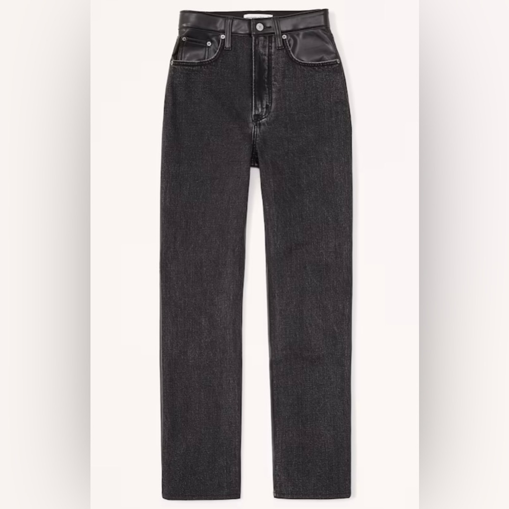 Mixed Fabric Ultra High Rise Ankle Straight Jean